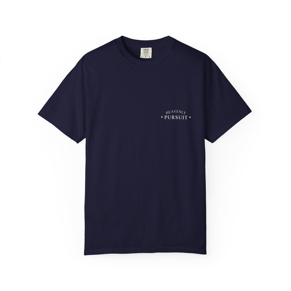 Heavenly Pursuit T-Shirt — Christian Car Graphic with 'I Press On Toward the Goal' (Philippians 3:14)