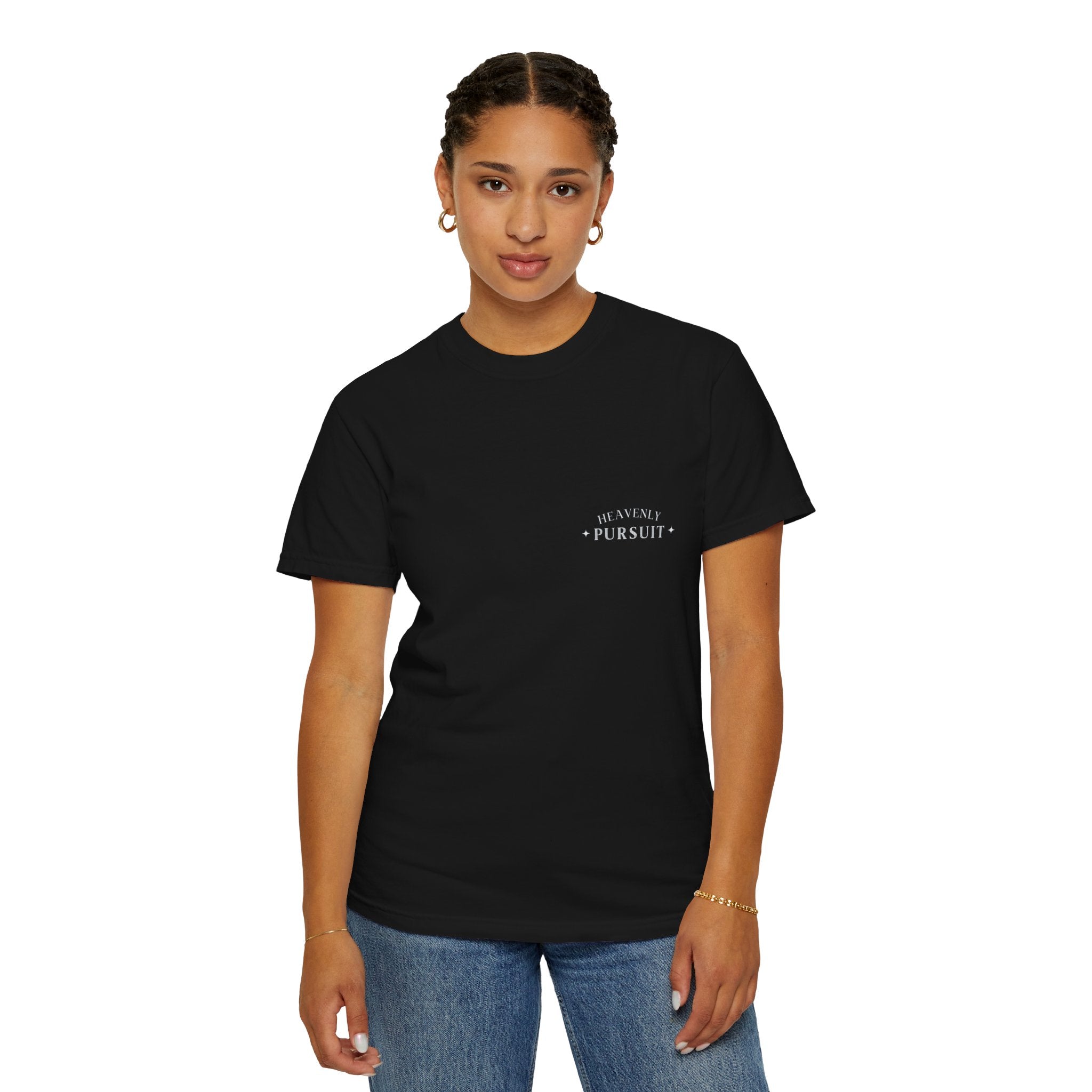 Heavenly Pursuit T-Shirt — Christian Car Graphic with 'I Press On Toward the Goal' (Philippians 3:14)