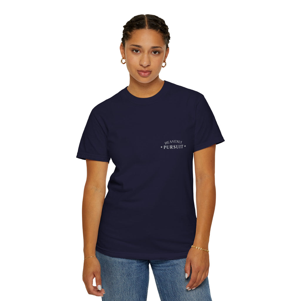 Heavenly Pursuit T-Shirt — Christian Car Graphic with 'I Press On Toward the Goal' (Philippians 3:14)