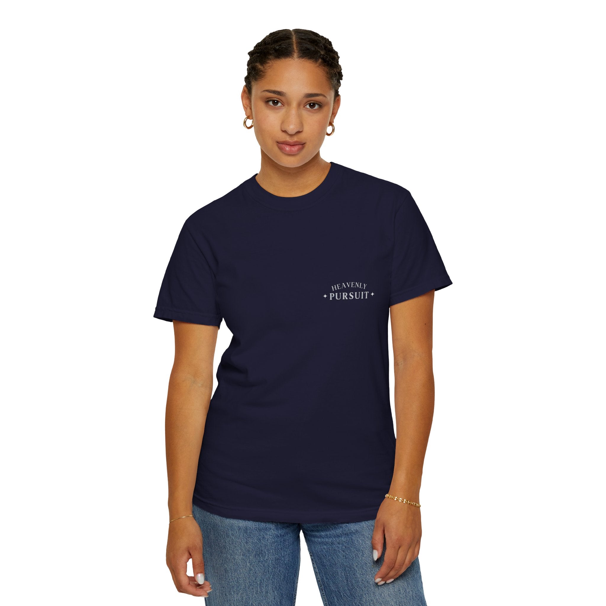 Heavenly Pursuit T-Shirt — Christian Car Graphic with 'I Press On Toward the Goal' (Philippians 3:14)